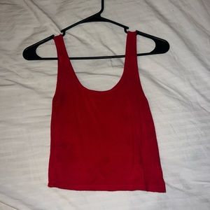 red cropped top
